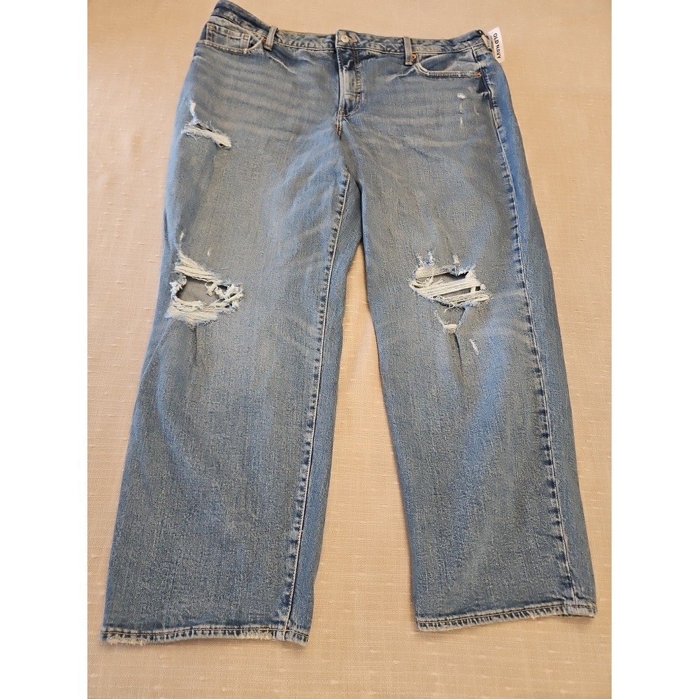 Old Navy Jeans Women 20 Blue Denim OG Loose High Rise Distressed Relaxed Cotton